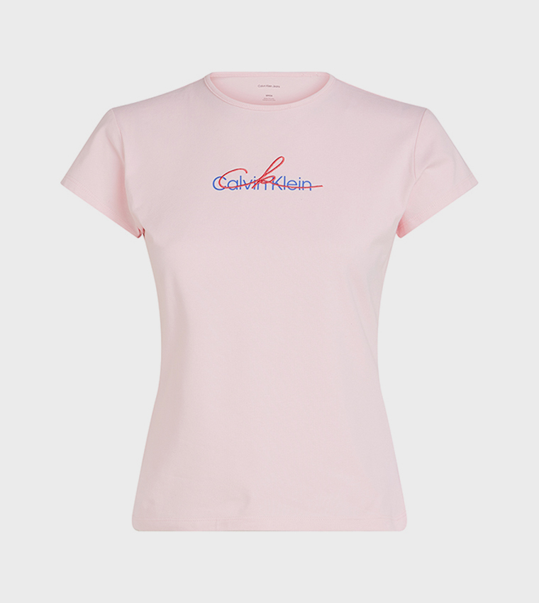 تيشيرت ضيق بطبعة شعار