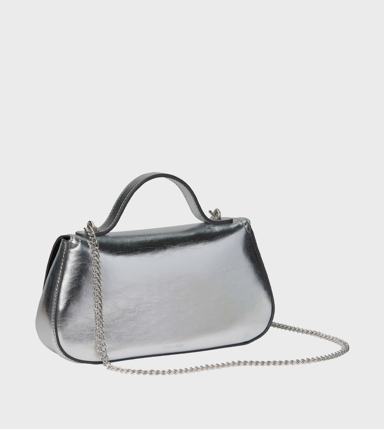 Logo Detail Metallic Top Handle Bag
