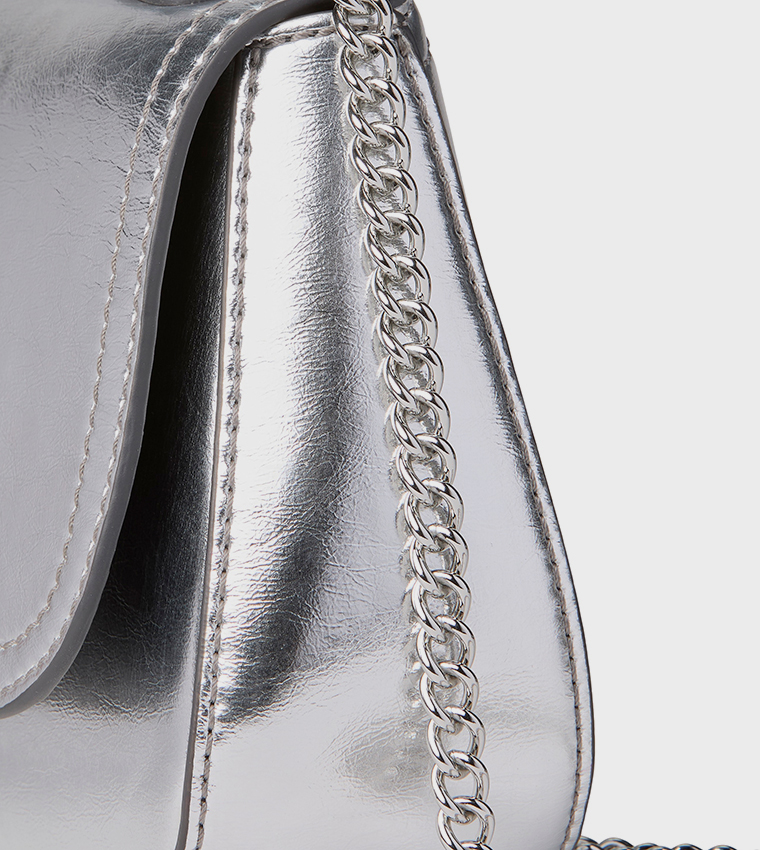 Logo Detail Metallic Top Handle Bag