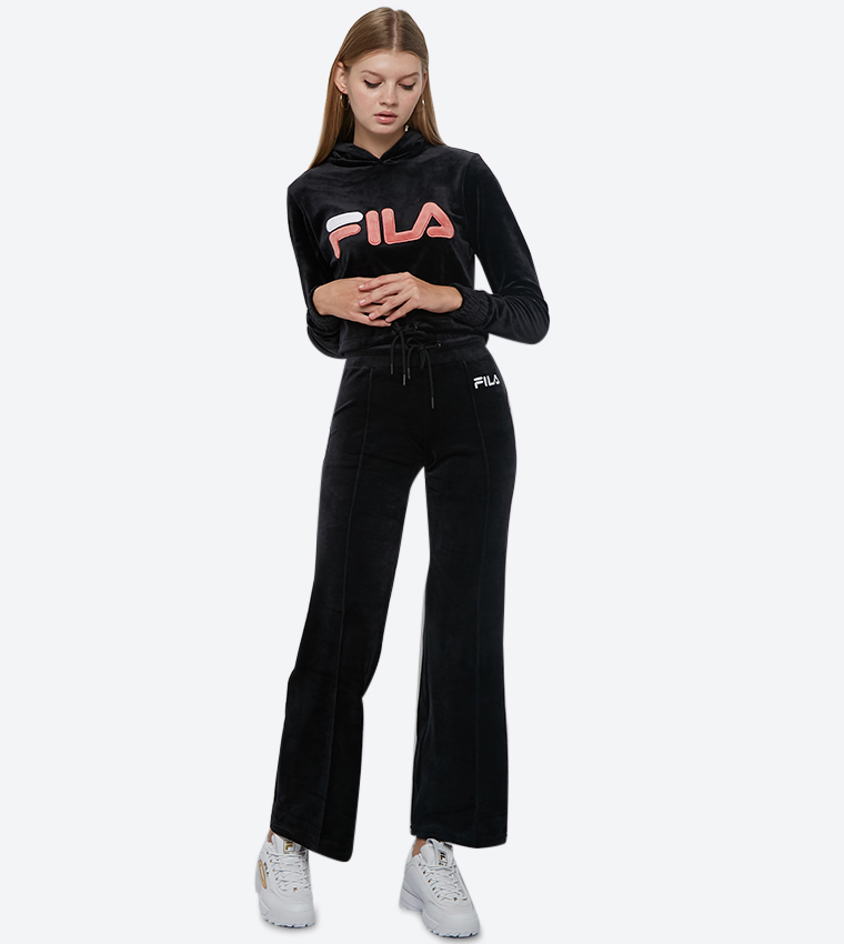 Buy Fila Velour Drawstring Elasticated Waistband Pants Black In