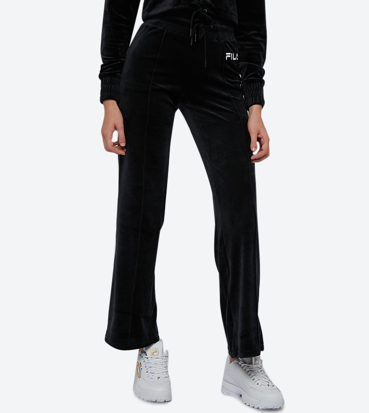 Buy Fila Velour Drawstring Elasticated Waistband Pants Black In