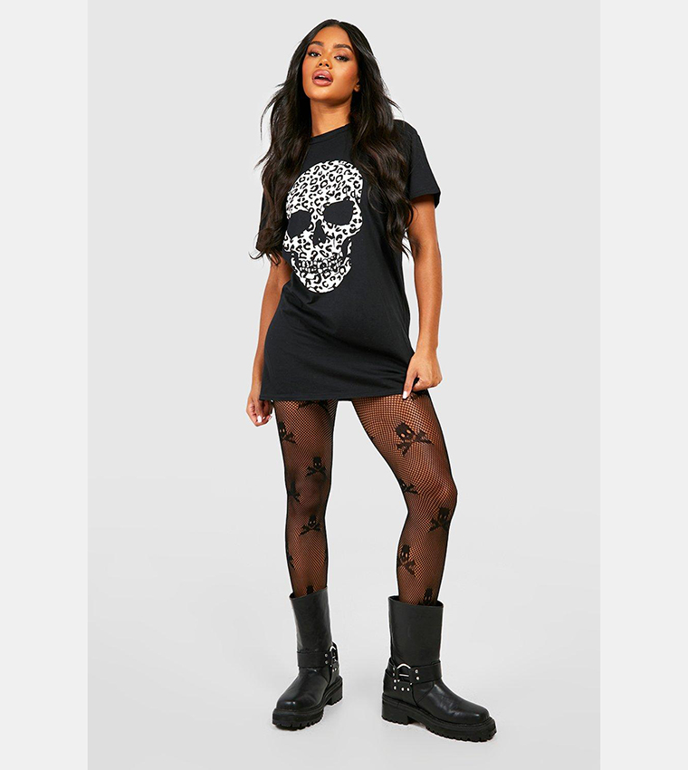 Buy Boohoo Halloween Skull Fishnet Tights In Black