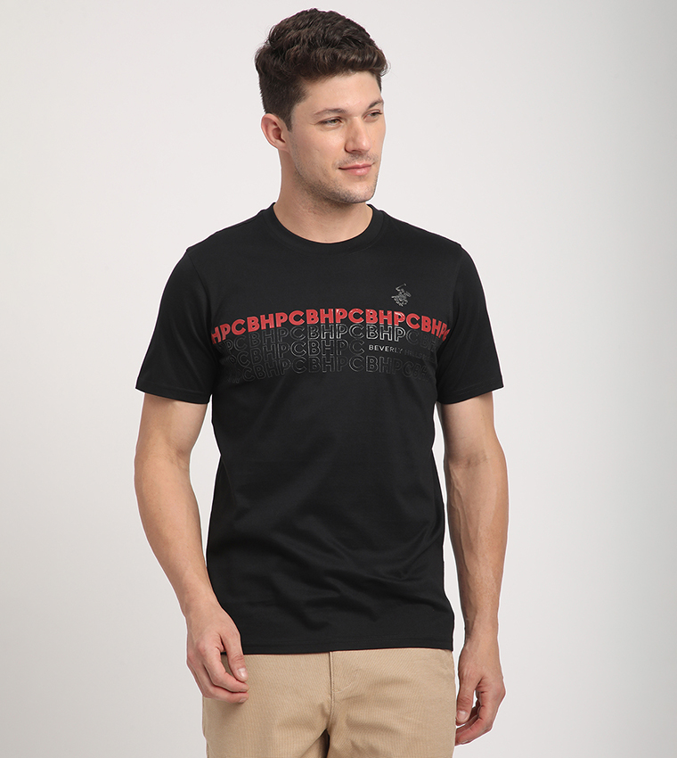 تيشيرت برقبة مستديرة وطبعة شعار 