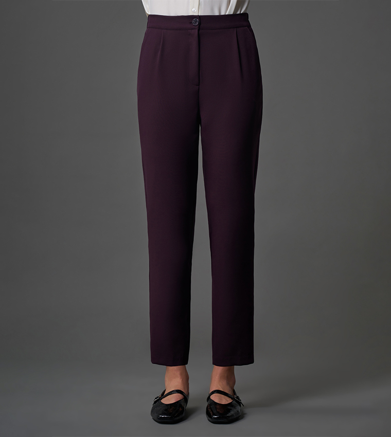 Button Closure Tapered Fit Trousers