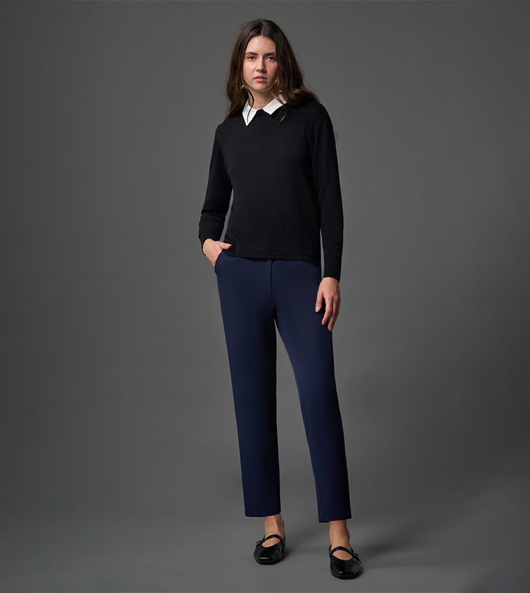 Button Closure Tapered Fit Trousers