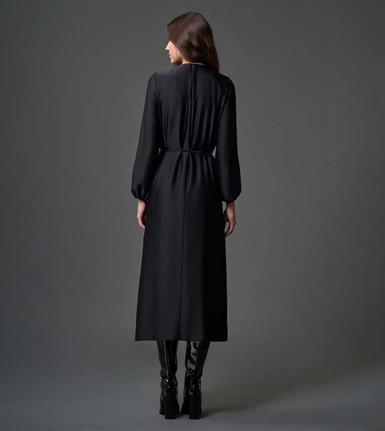 Pleated Long Sleeves Midi Dress