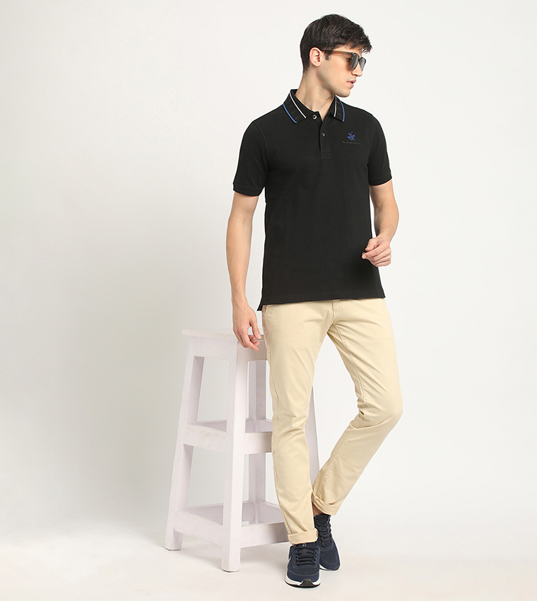 Logo Embroidered Contrast Trim Polo T-Shirt