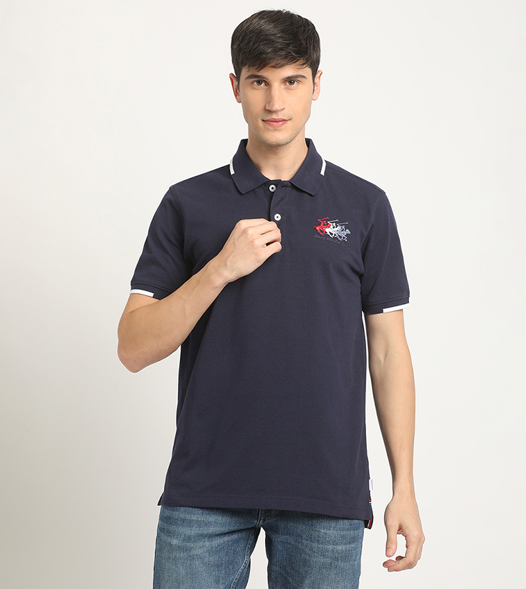 Logo Embroidered Contrast Trim Polo T-Shirt