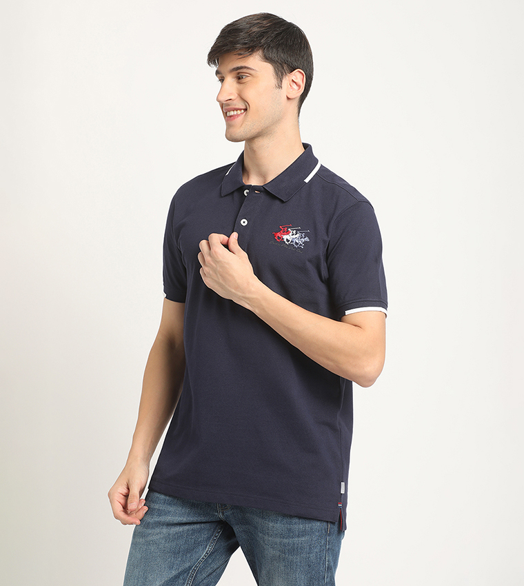 Logo Embroidered Contrast Trim Polo T-Shirt