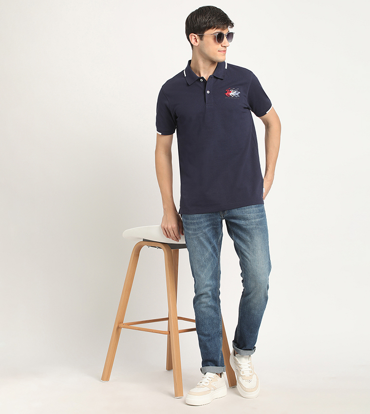 Logo Embroidered Contrast Trim Polo T-Shirt