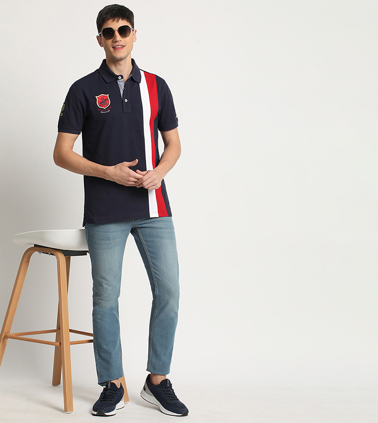 Striped Logo Embroidered Polo T-Shirt