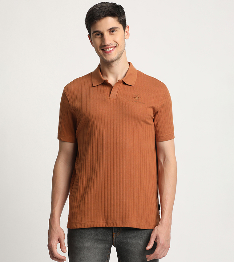 Needle Out Ribbed Polo T Shirt