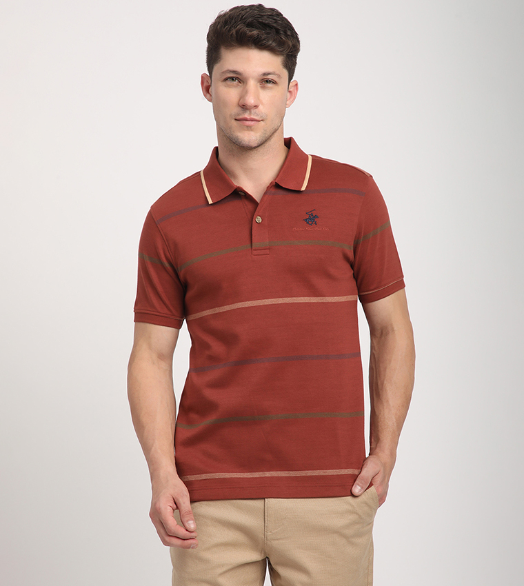 Striped Logo Embroidered Polo T-Shirt