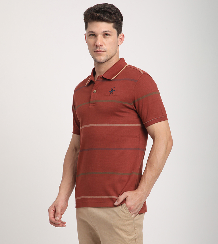 Striped Logo Embroidered Polo T-Shirt