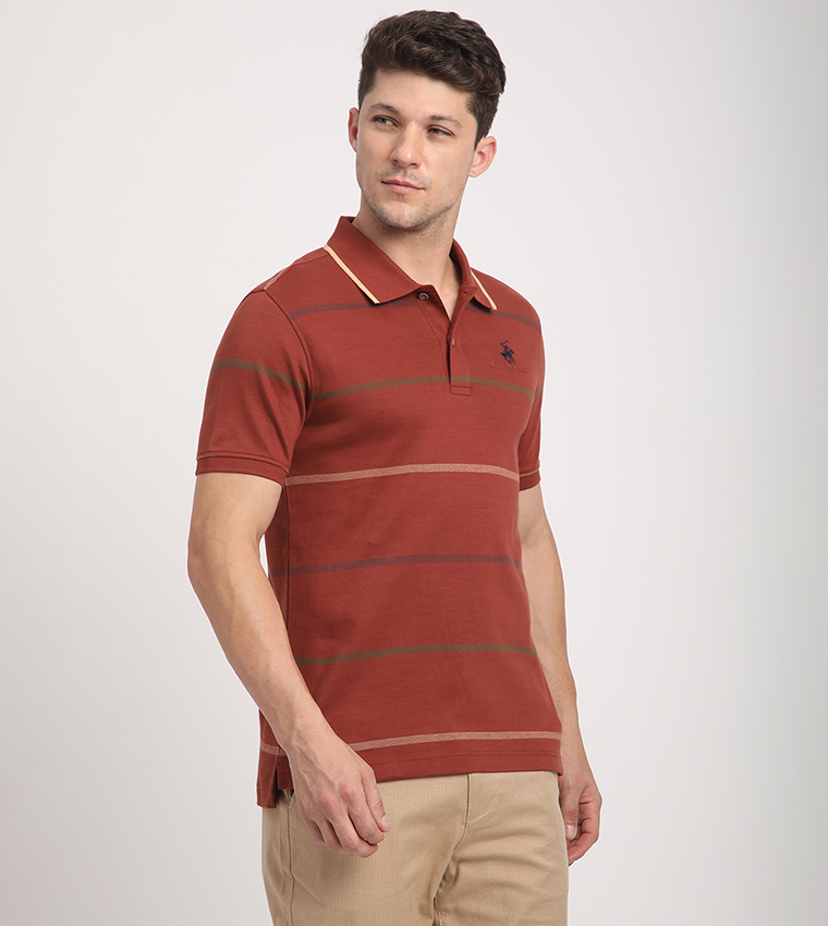 Striped Logo Embroidered Polo T-Shirt