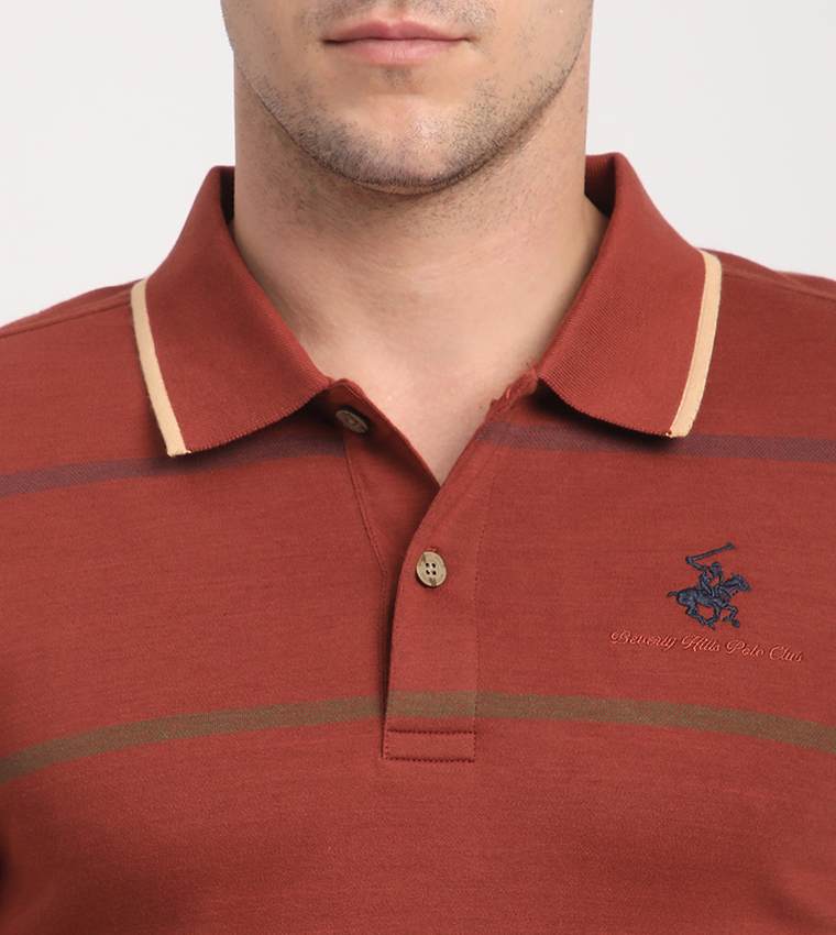 Striped Logo Embroidered Polo T-Shirt