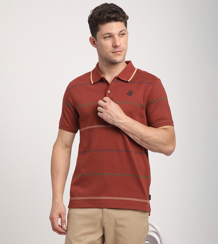 Striped Logo Embroidered Polo T-Shirt