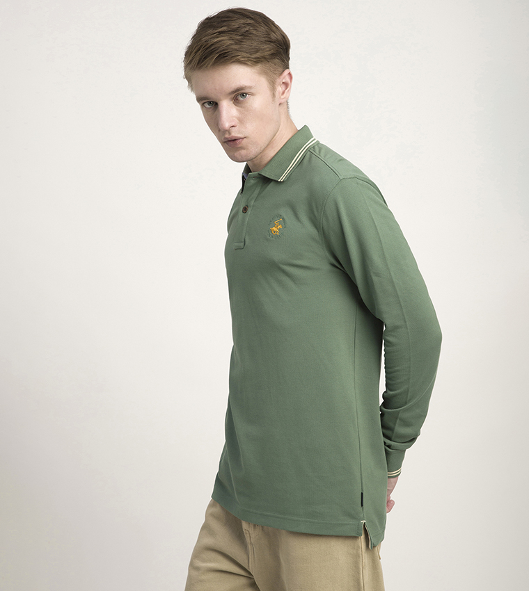 Logo Embroidered Long Sleeves Polo T-Shirt