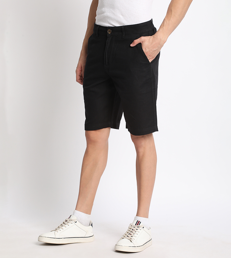 Solid Mid Rise Chino Shorts