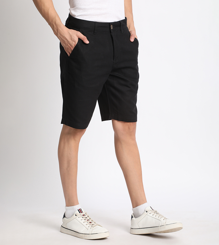 Solid Mid Rise Chino Shorts