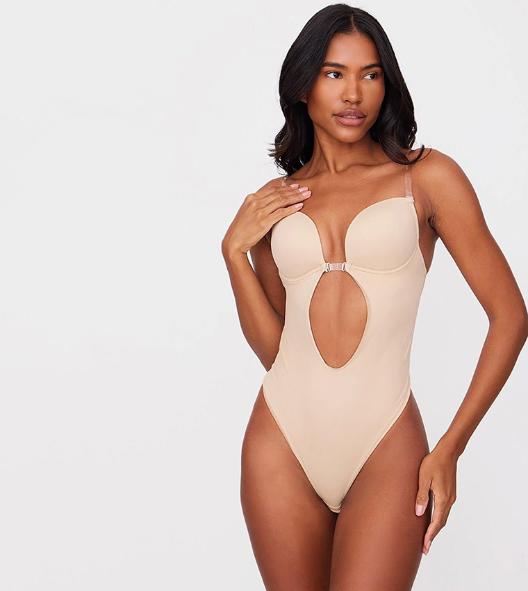 Solid Plunge Neck Shapewear
