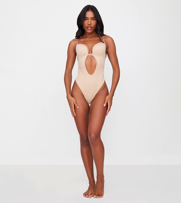 Solid Plunge Neck Shapewear