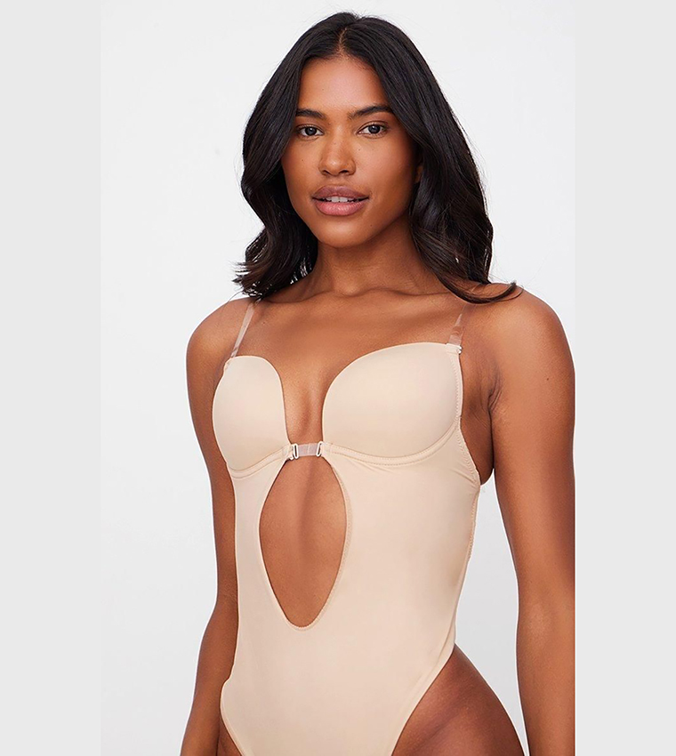 Solid Plunge Neck Shapewear