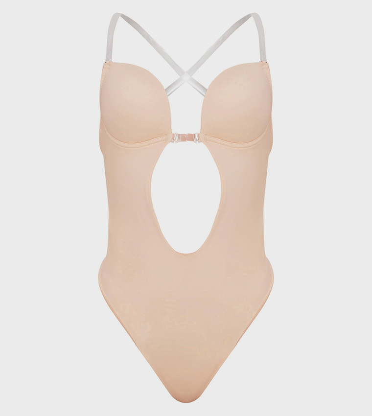 Solid Plunge Neck Shapewear