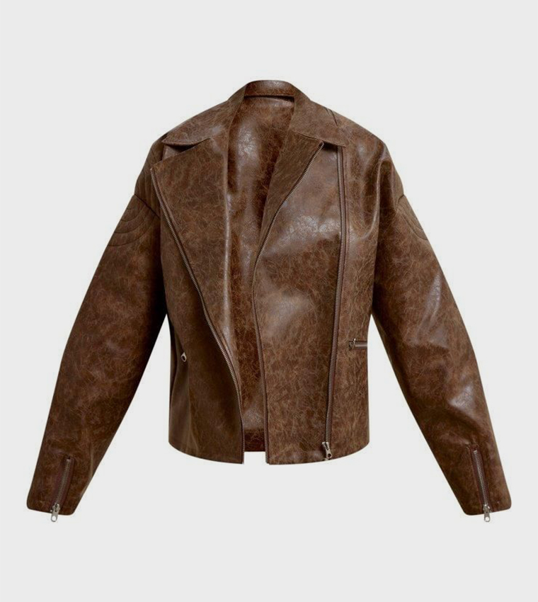 جاكيت بايكر واسع جلد صناعي 