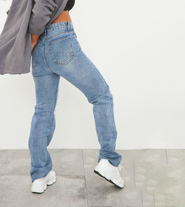 Washed Raw Hem Straight Fit Jeans