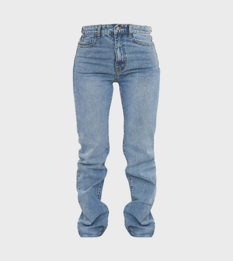 Washed Raw Hem Straight Fit Jeans