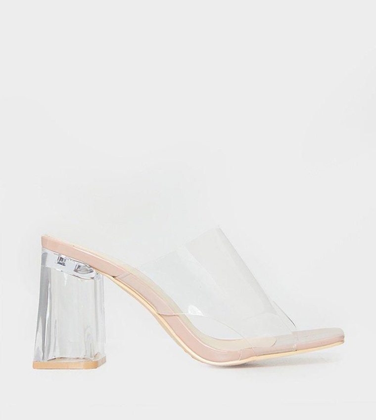 Clear Flared Block Heel Sandals