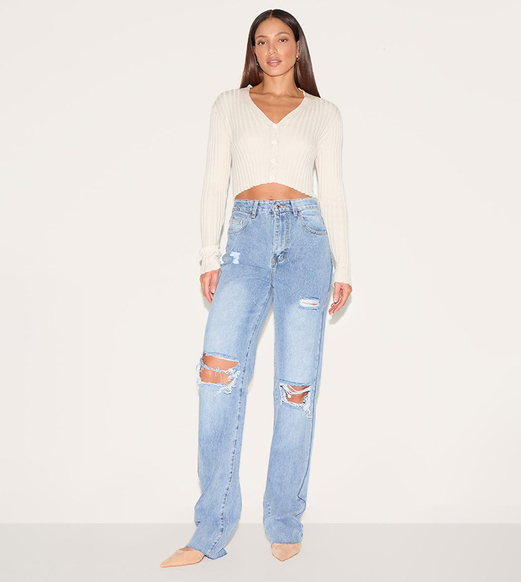 Buy PrettyLittleThing Tall Light Washed Extra Long Ripped High