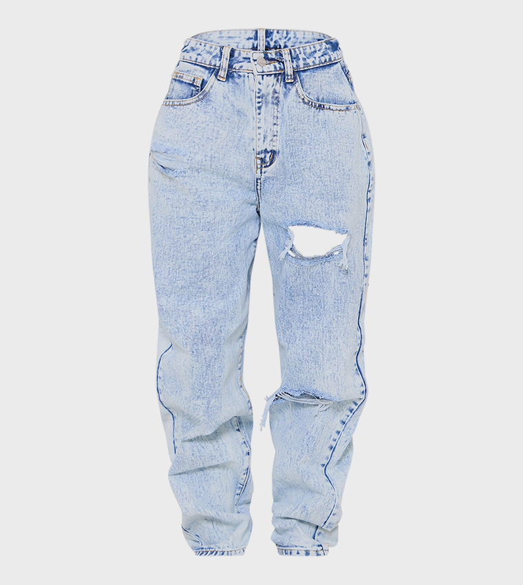 Acid Washed Open Knee Boyfriend Jeans