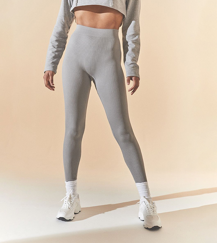 Buy PrettyLittleThing Structured Ribbed Leggings In Grey