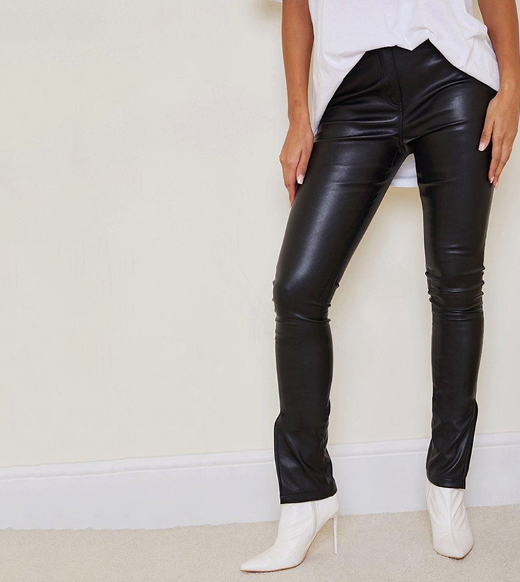 Skinny Pants Leather Trousers With Split Hem Buy PrettyLittleThing