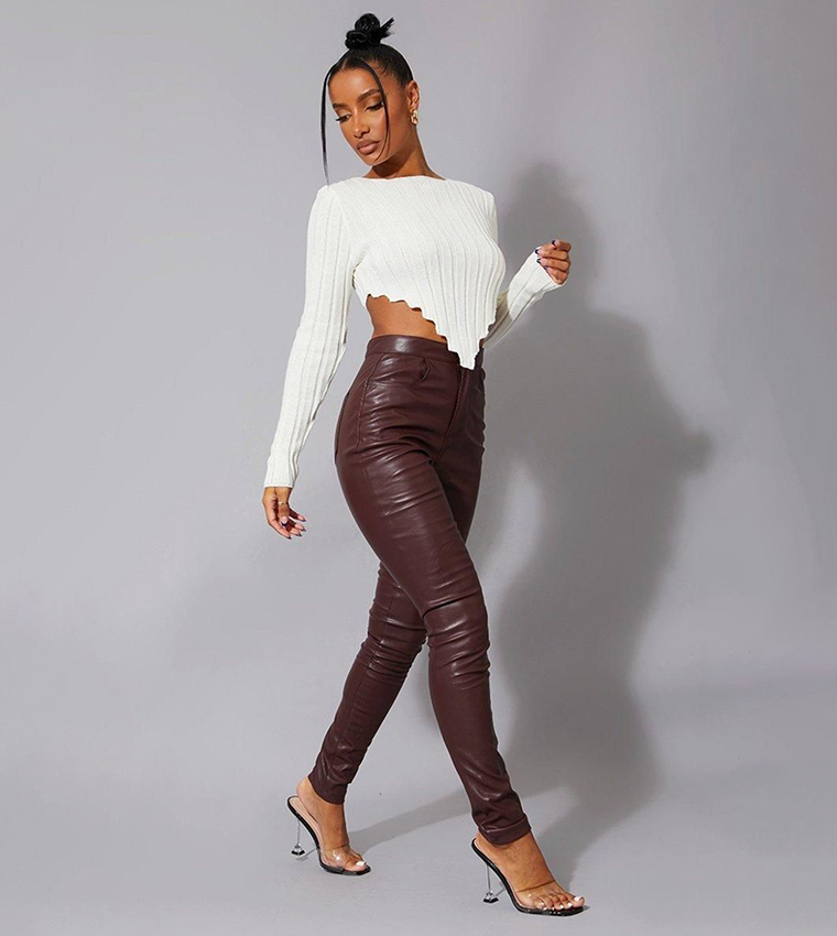 Brown Leather Tight Trousers Brown Leather Best Faux Leather Pants Faux Leather Skinny Trousers High  Waist Brown Leather Pants