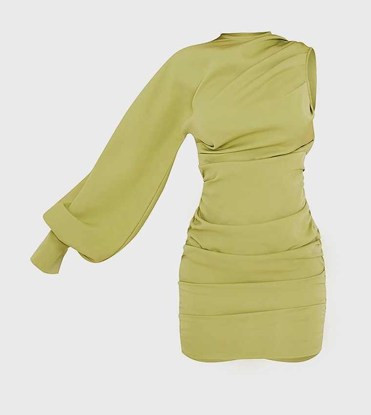 One Sleeves Ruched Bodycon Mini Dress
