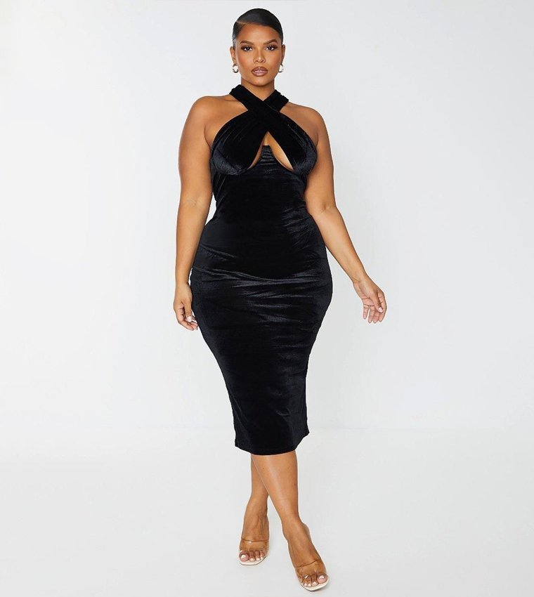 Buy PrettyLittleThing Curve Velvet Underwired Cross Front Midi