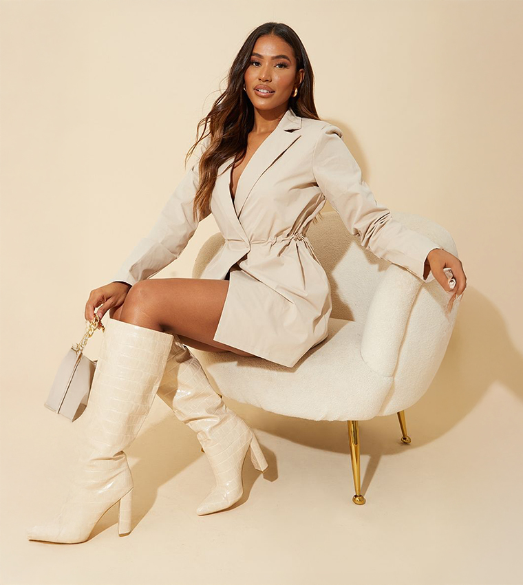 Solid Long Sleeves Toggle Waist Mini Blazer Dress