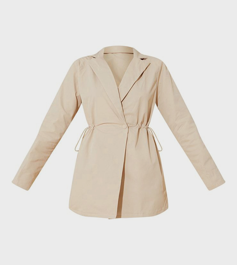 Solid Long Sleeves Toggle Waist Mini Blazer Dress