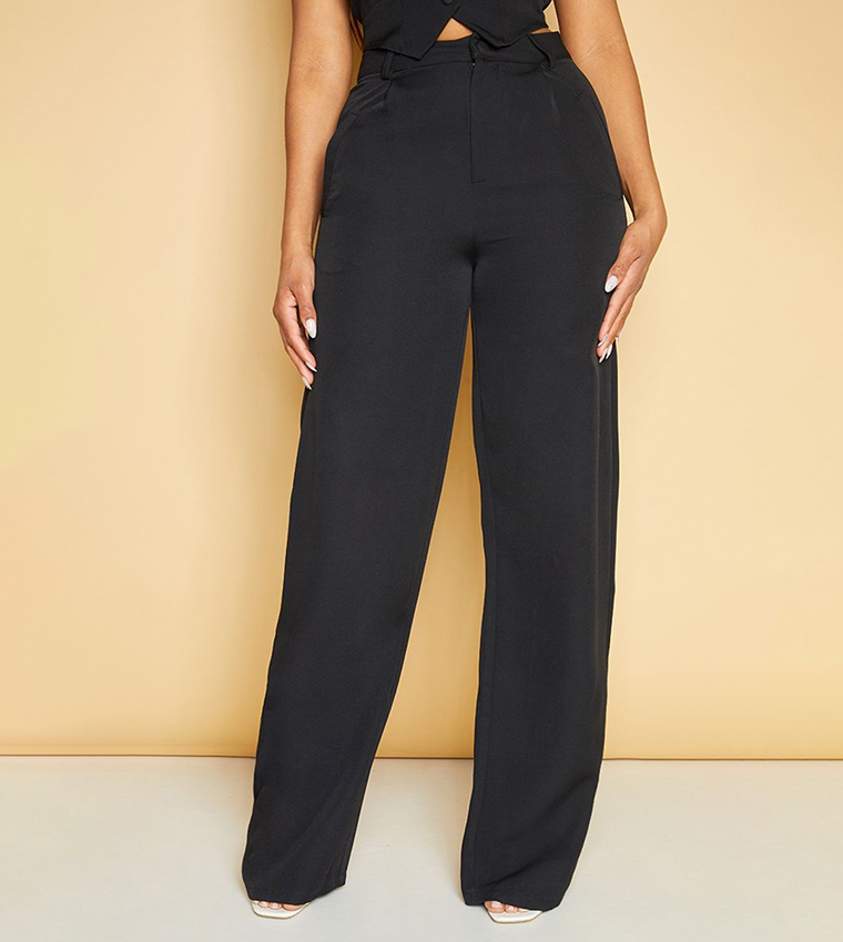 Pleat Detail Wide Leg Trousers