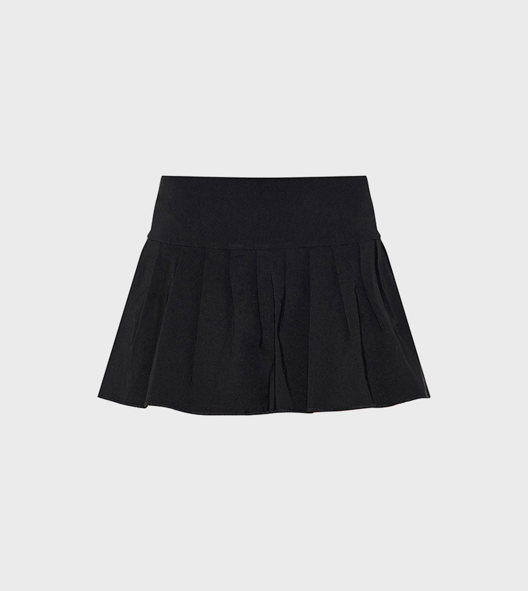 Stretch Woven Low Rise Pleated Micro Mini Skirt
