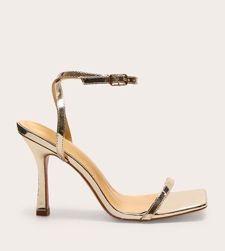 PU Square Toe Barely There Heel Sandals