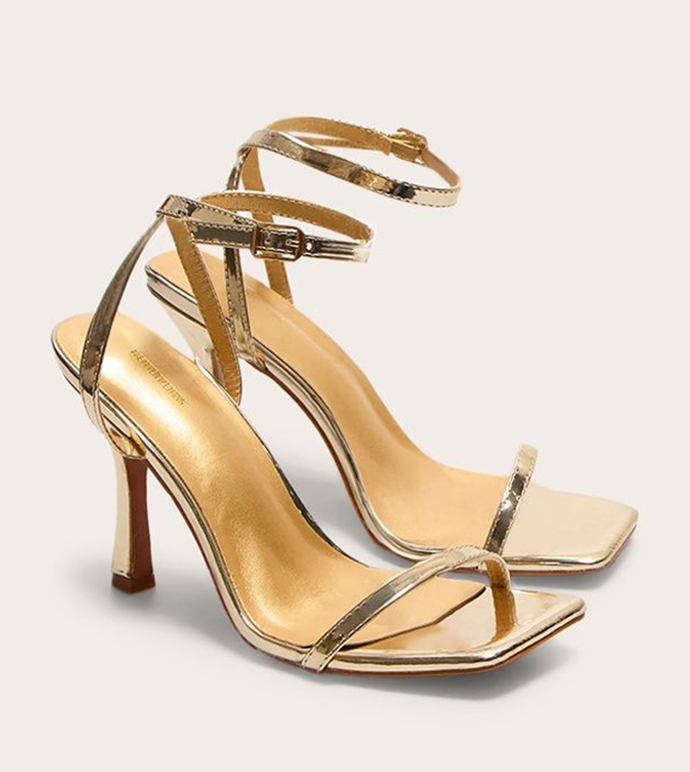 PU Square Toe Barely There Heel Sandals