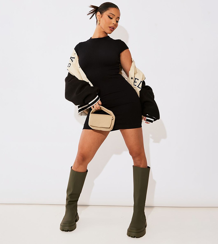 Structured Contour Ribbed Cap Sleeves Bodycon Mini Dress