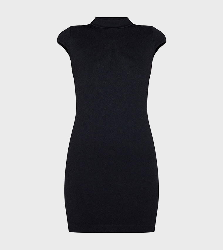 Structured Contour Ribbed Cap Sleeves Bodycon Mini Dress