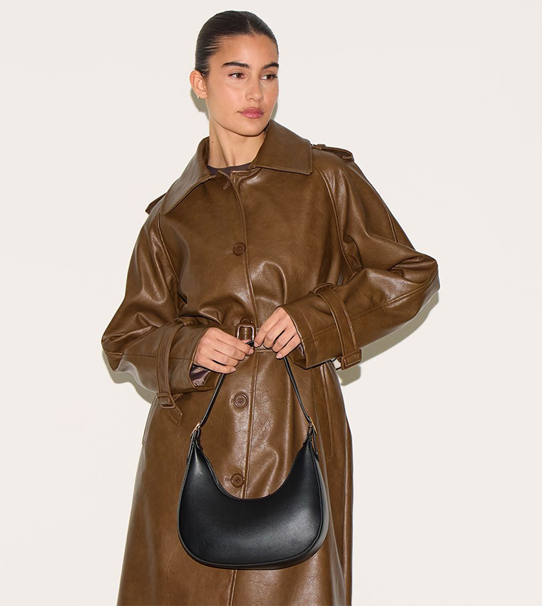 Curved PU Shoulder Bag