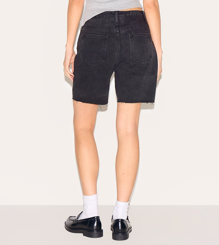 Buy PrettyLittleThing Washed Longline Fitted Denim Shorts In Black