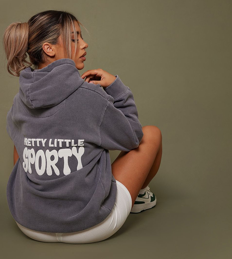 Buy PrettyLittleThing Sporty Back Puff Print Hoodie In Grey